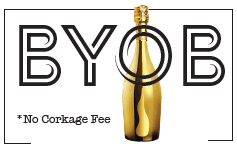Byob no corkage fee logo.
