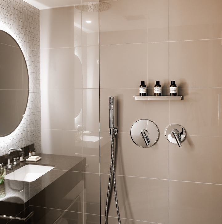 Walk-in rainfall shower in the True Queen room at ette hotel
