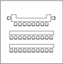 Classroom seating layout diagram with a head table and two rows