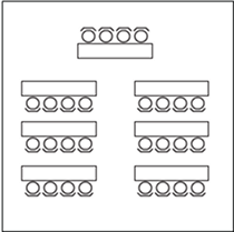 Classroom seating layout diagram with paired tables in three rows
